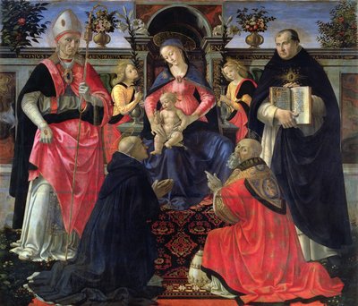 Madonna and Child enthroned with SS. Dionysius, Aeropagita, Domenic, Clement and Thomas Aquinas by Domenico Ghirlandaio